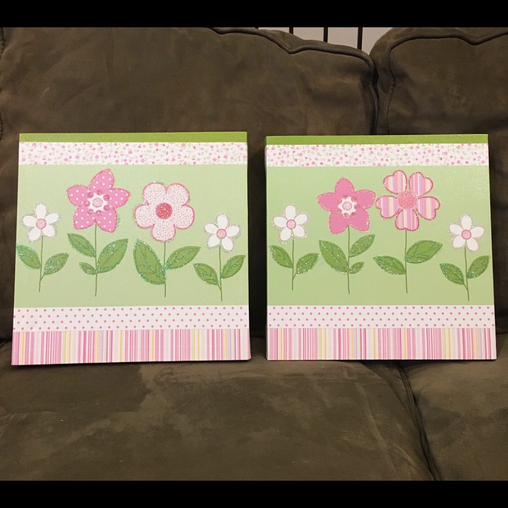 Girl or nursery canvas 12x12 flower wall decor